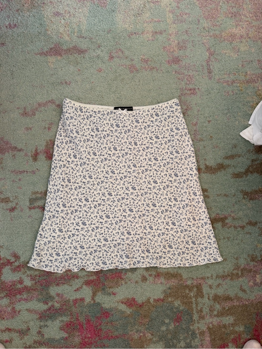Brandy Melville White A-Line Mini Skirt with Blue Floral Print